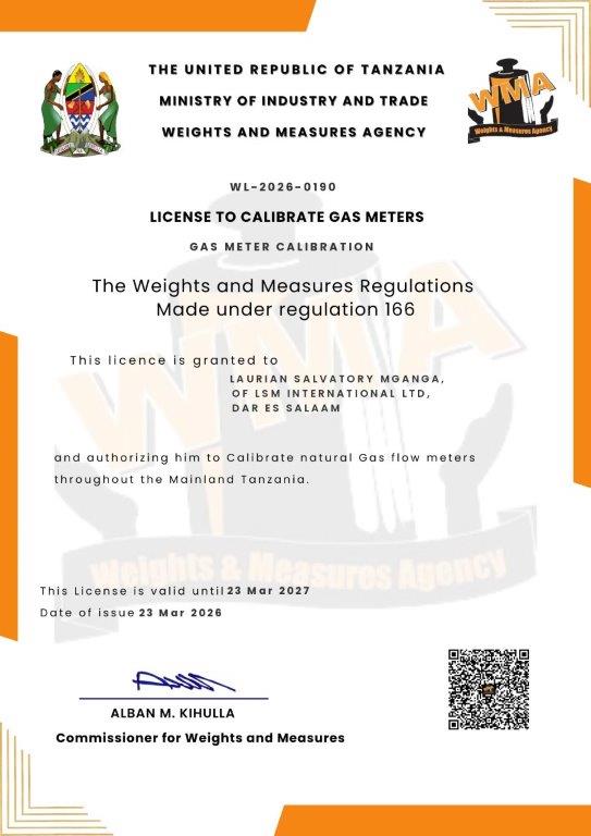 Gas Meter Calibration License